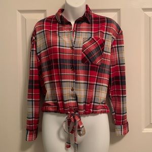 Red plaid, cropped, cinched top